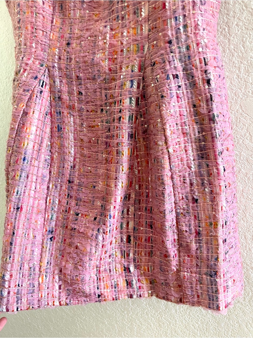 NWT Maeve Anthropologie Pink Sequin Tweed Fit and Flare Mini Dress Sz 14 - Picture 8 of 16